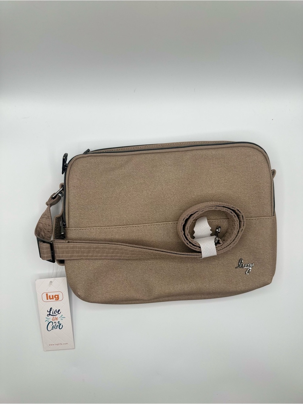 Lug Delta Mini Matte Luxe Sand Tan Color Tablet Travel Crossbody Bag Purse NWT